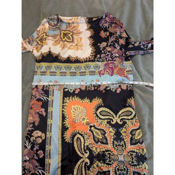 Etro Milano Women's Size 44 Black Silk Multi Printed Jersey Midi Dress Italy - Picture 6 of 9